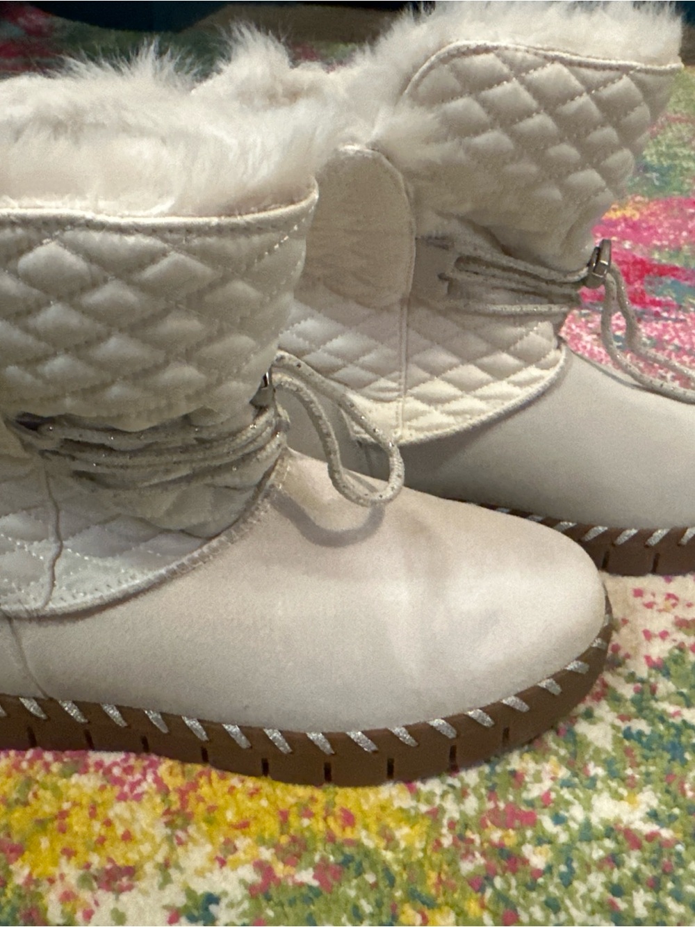 Muk Luks Quilted Faux-Fur Ankle Booties in White